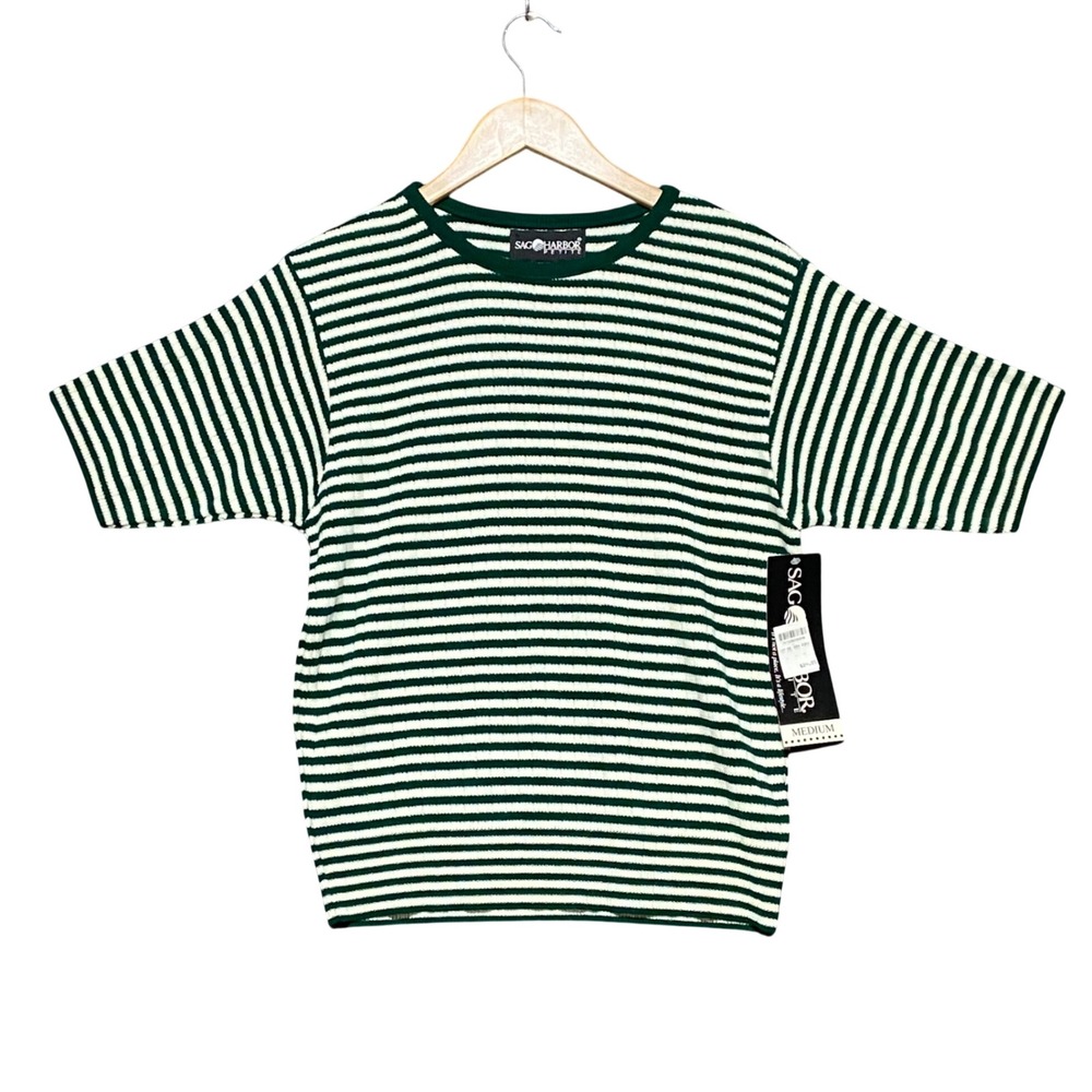 Sag Harbor Petite 3pc Cardigan Striped Top Skirt Set Pine Green Vintage NWT S/M - Picture 8 of 16